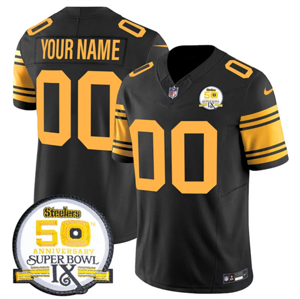 Men's Pittsburgh Steelers Active Player Custom Black 2024 F.U.S.E. 50th Anniversary Of Super Bowl IX Color Rush Limited Football Stitched Jersey